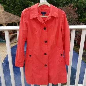 LANDS END Womens S Trench/Raincoat Lined-Long Sleeves-Brown Buttons-Orange